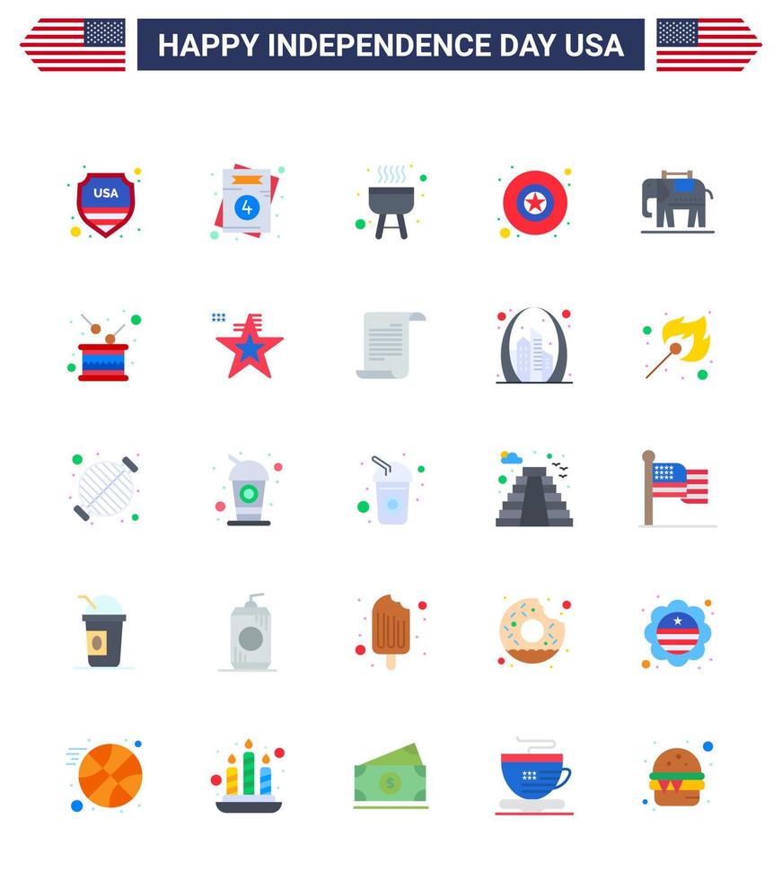 uppsättning av 25 USA dag ikoner amerikan symboler oberoende dag tecken för dag amerikan utegrill elefent militär redigerbar USA dag vektor design element