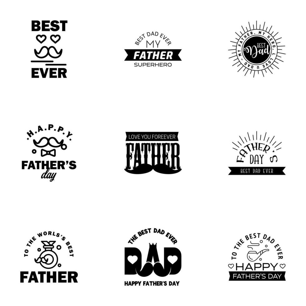 glücklicher vatertag 9 schwarze typografie set vektorembleme schriftzüge für grußkarten banner tshirt design du bist der beste papa editierbare vektordesignelemente vektor