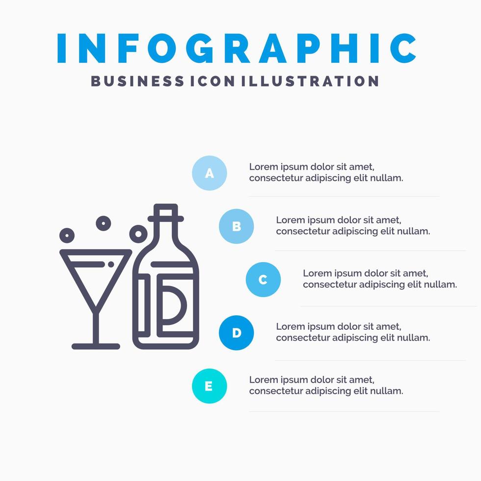 trinken Sie Wein amerikanische Flasche Glaslinie Symbol mit 5 Schritten Präsentation Infografiken Hintergrund vektor