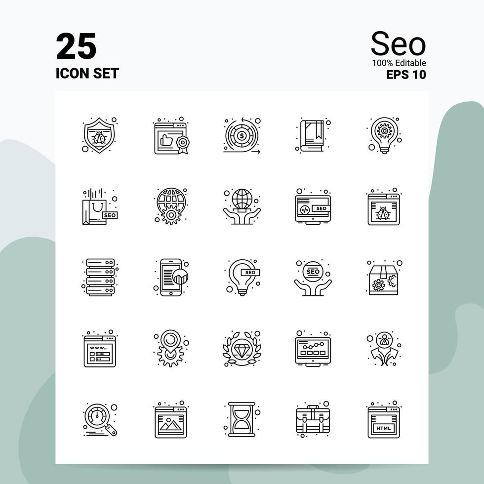 25 seo ikon uppsättning 100 redigerbar eps 10 filer företag logotyp begrepp idéer linje ikon design vektor
