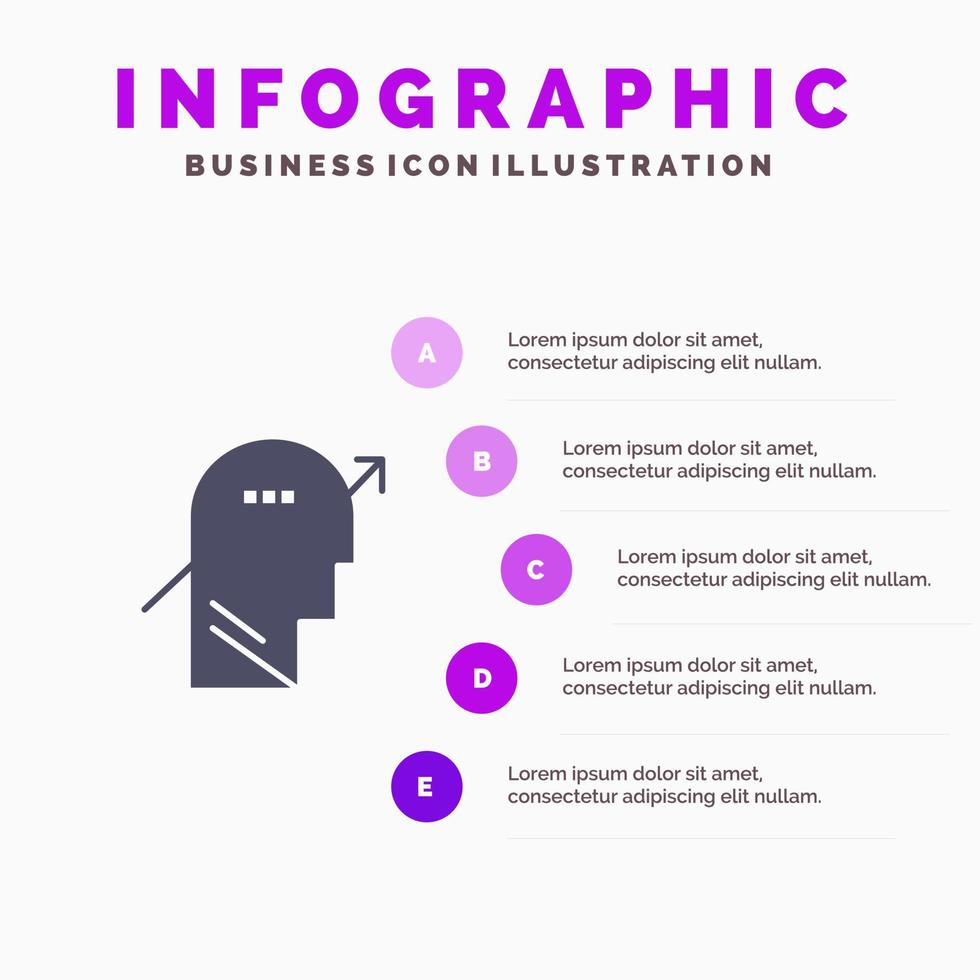 Pfeildiagramm menschliches Wissen Geist festes Symbol Infografiken 5 Schritte Präsentationshintergrund vektor