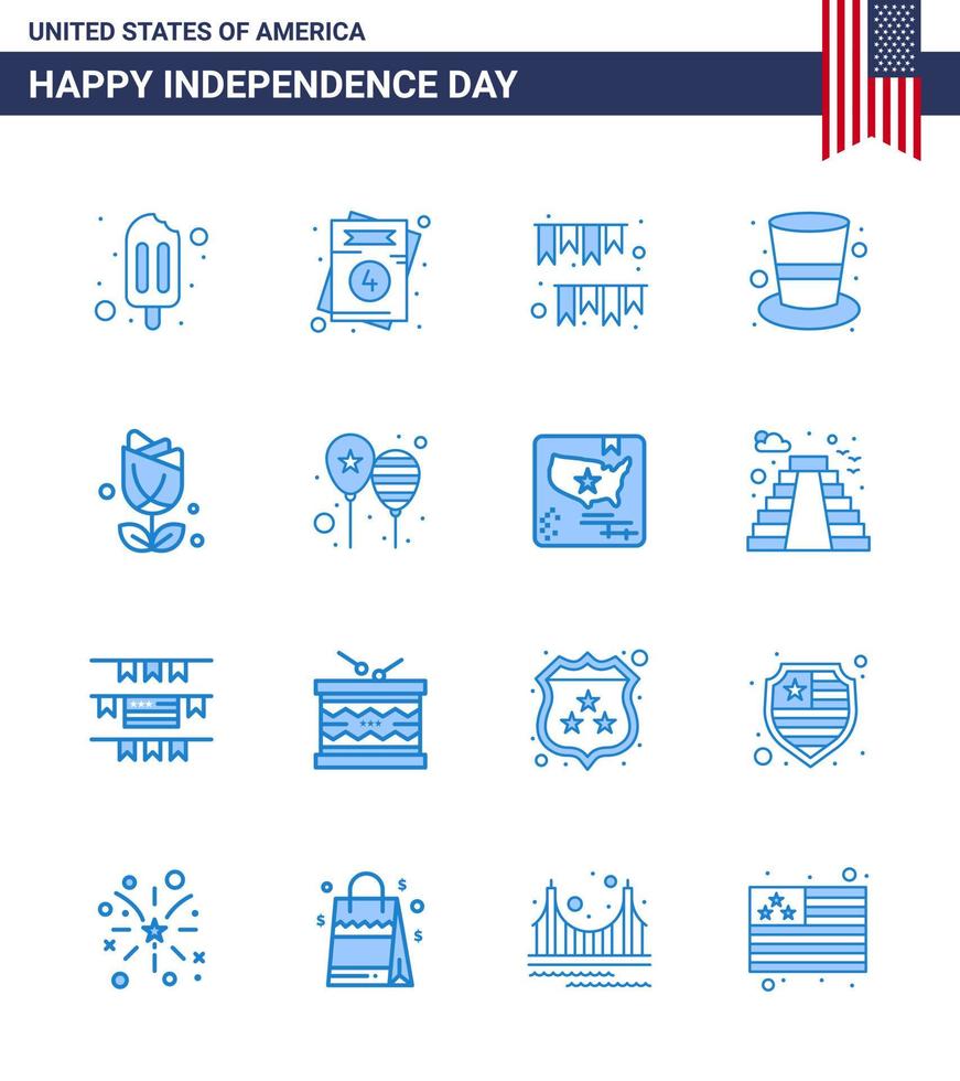 16 blå tecken för USA oberoende dag amerikansk magi hatt krans hatt amerikan redigerbar USA dag vektor design element