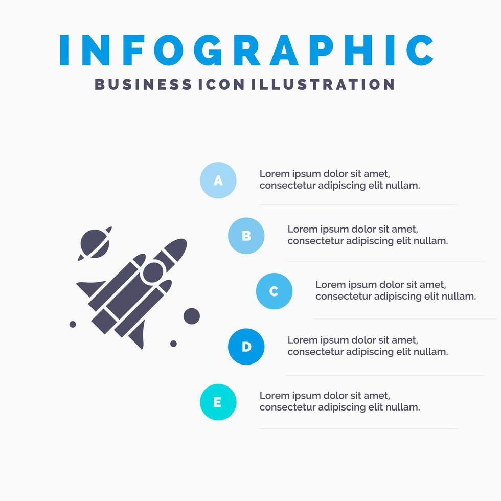 Fliege Rakete Wissenschaft solide Symbol Infografiken 5 Schritte Präsentationshintergrund vektor