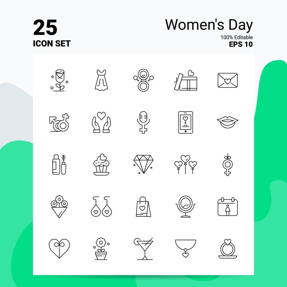 25 Womens Day Icon Set 100 bearbeitbare Eps 10 Dateien Business-Logo-Konzept-Ideen-Line-Icon-Design vektor