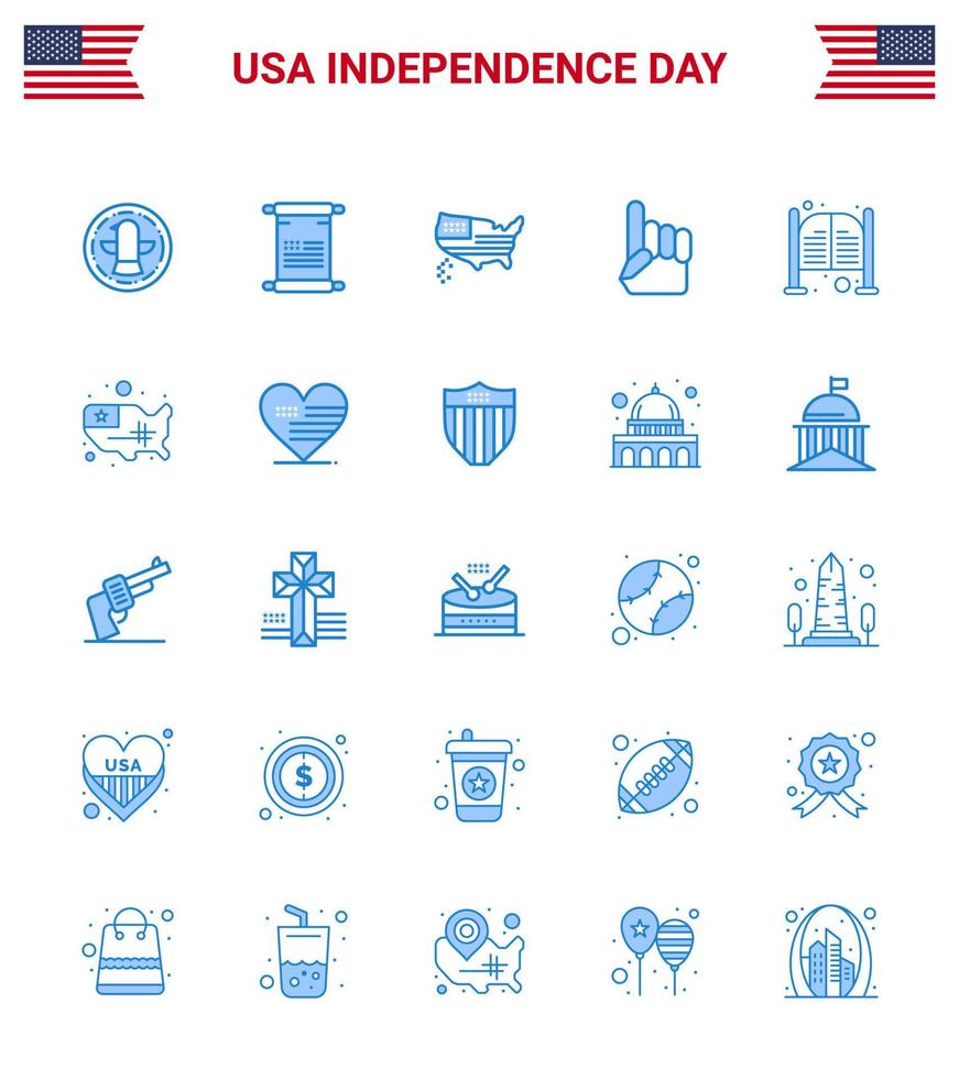 Lycklig oberoende dag packa av 25 blues tecken och symboler för dörrar amerikan amerikan USA skum hand redigerbar USA dag vektor design element