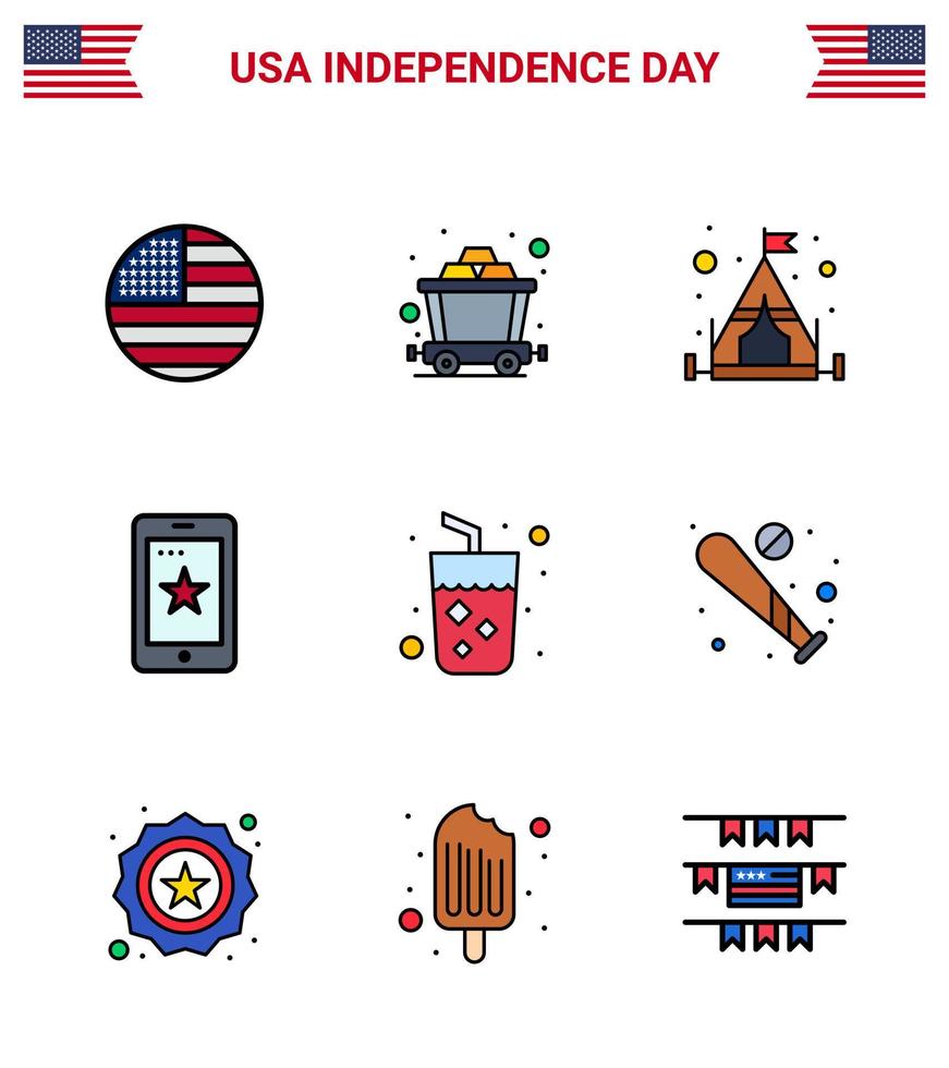 9 kreativ USA ikoner modern oberoende tecken och 4:e juli symboler av vin dryck camping alkohol cell redigerbar USA dag vektor design element