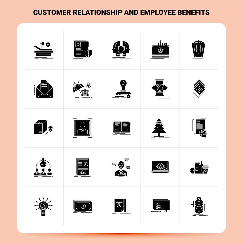 fast 25 kund relation och anställd fördelar ikon uppsättning vektor glyf stil design svart ikoner uppsättning webb och mobil företag idéer design vektor illustration