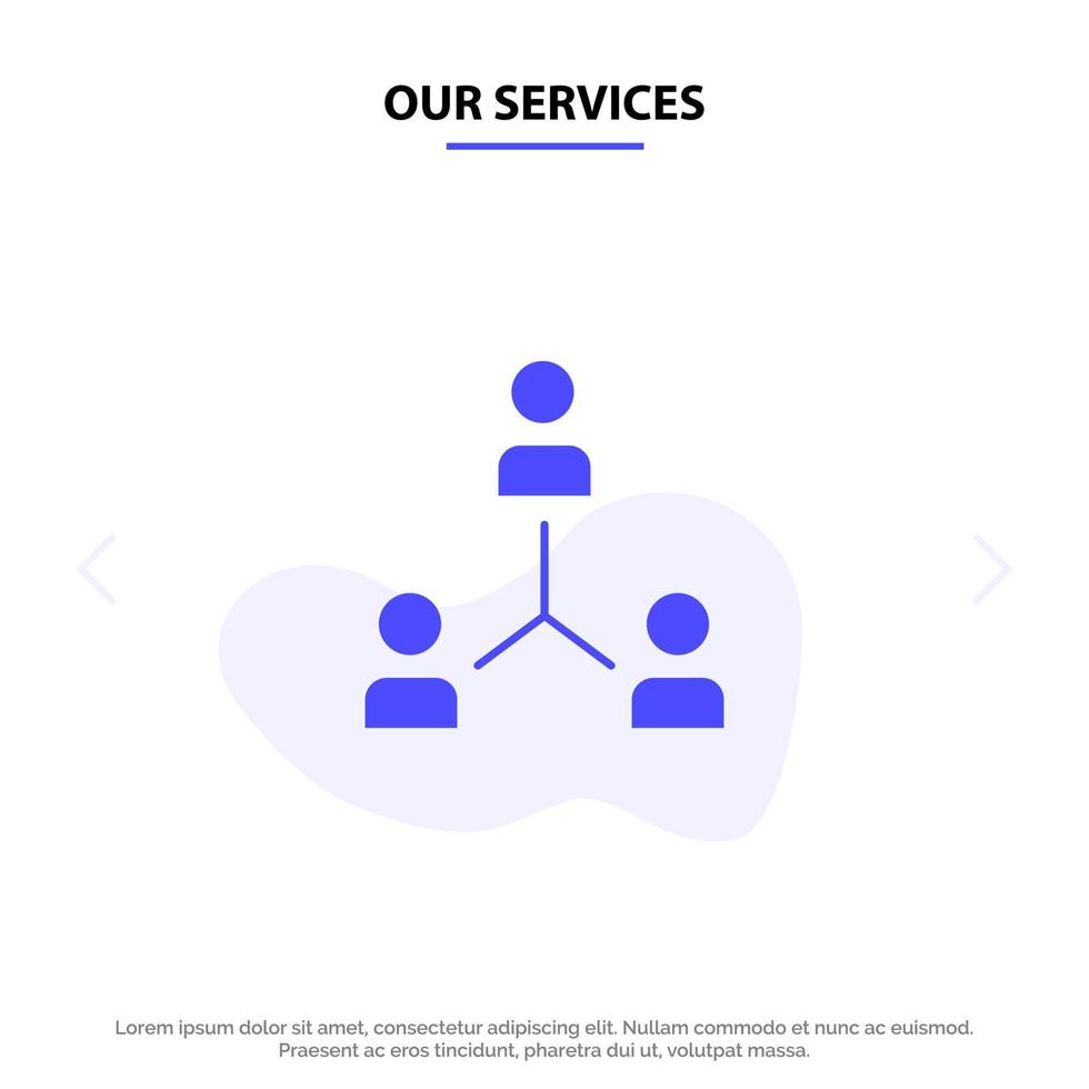 vår tjänster strukturera företag samarbete grupp hierarki människor team fast glyf ikon webb kort mall vektor