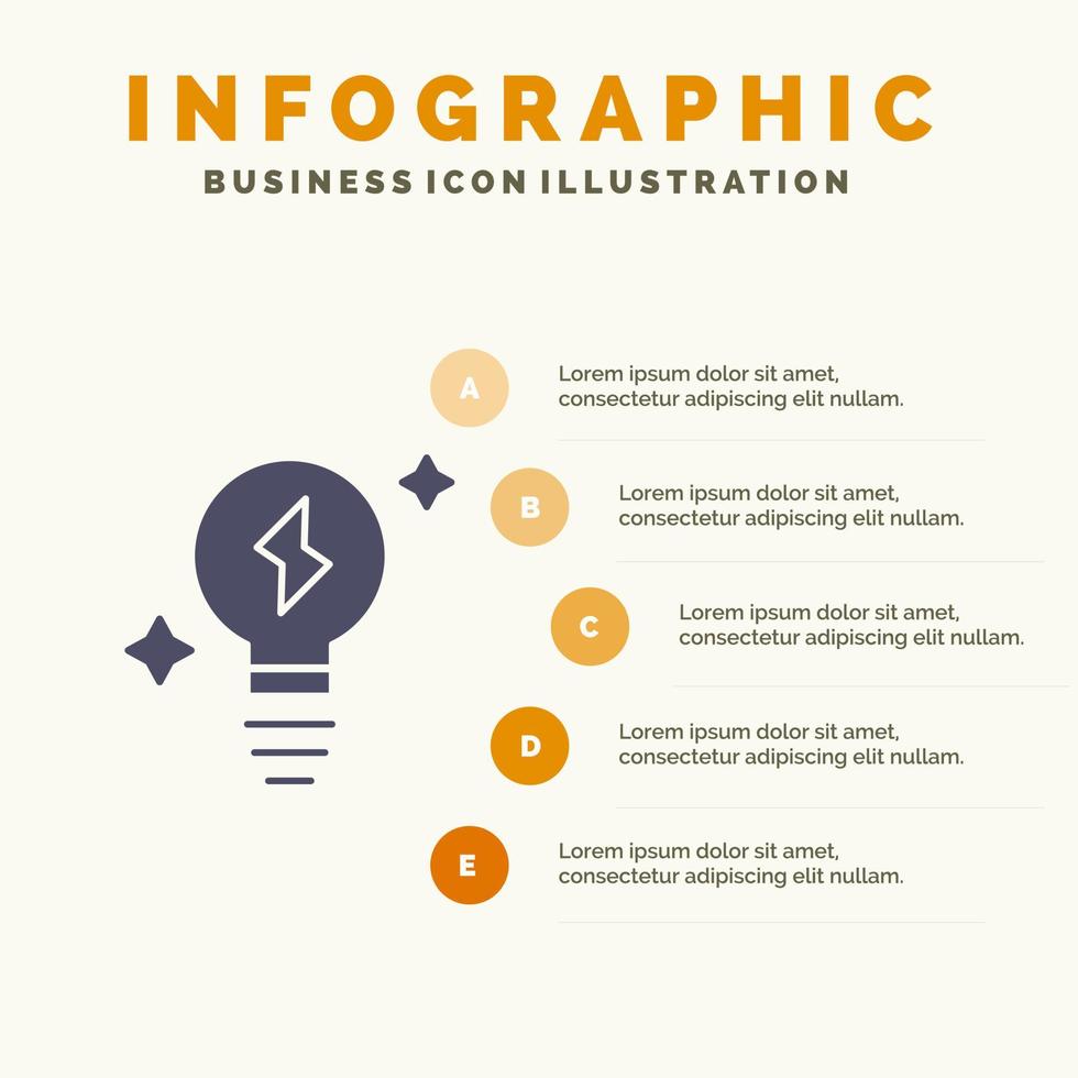 Glühbirne Licht Power solide Symbol Infografiken 5 Schritte Präsentationshintergrund vektor