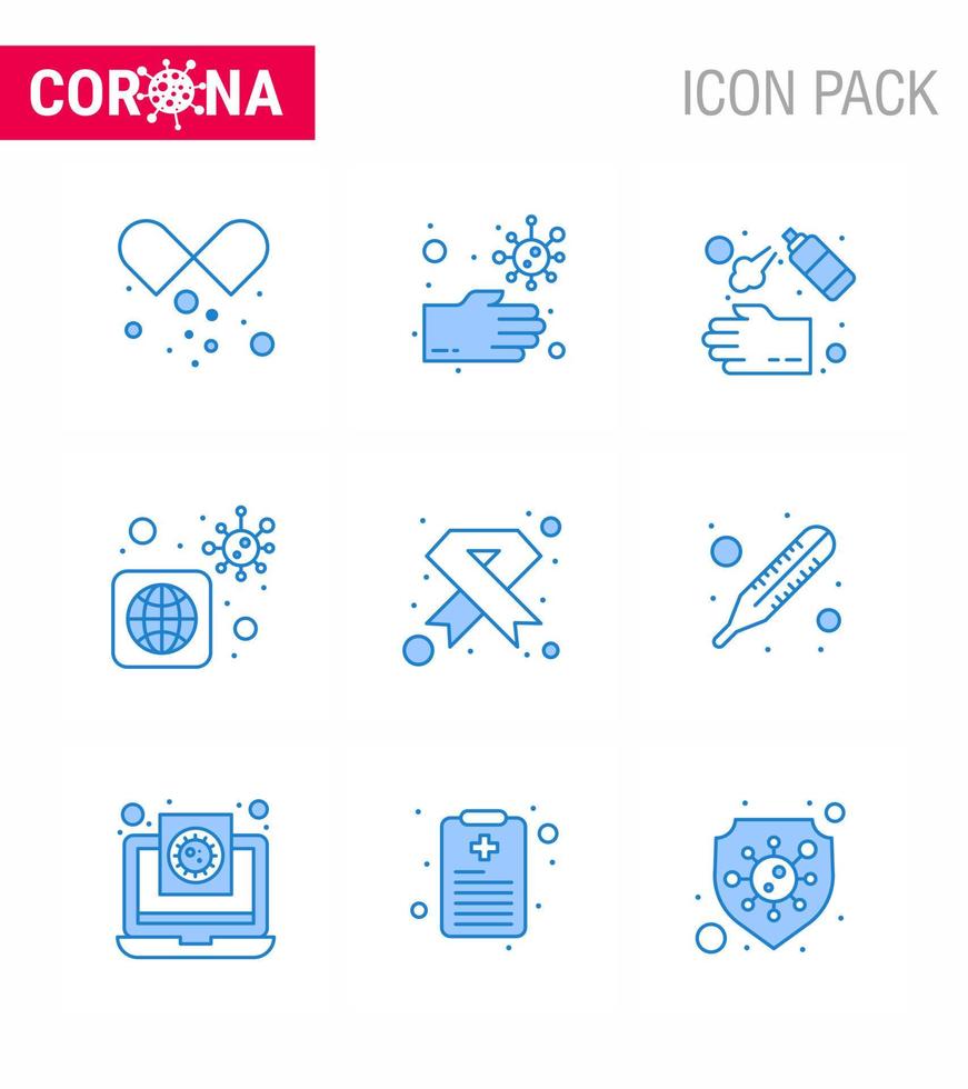 9 blaues Coronavirus-Epidemie-Icon-Pack saugt als Hilfsmittel Virus Handspray Bakterien waschen virale Coronavirus 2019nov Krankheitsvektor-Designelemente vektor