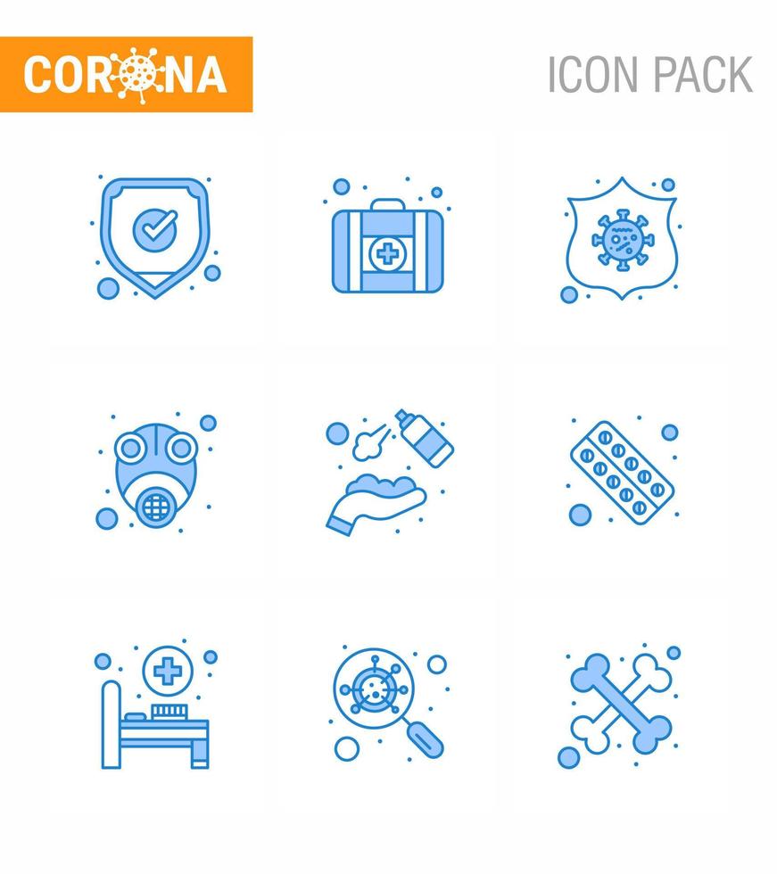 covid19 Corona-Virus-Kontaminationsprävention blaues Symbol 25 Pack wie sauberer Virenschutz Schutzgas virales Coronavirus 2019nov-Krankheitsvektor-Designelemente vektor