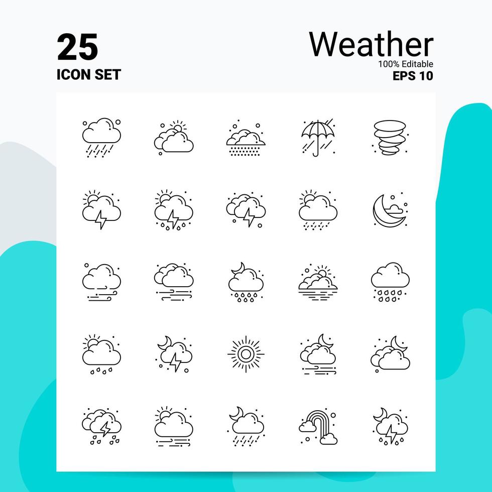 25 Wetter-Icon-Set 100 bearbeitbare Eps 10 Dateien Business-Logo-Konzept-Ideen-Line-Icon-Design vektor