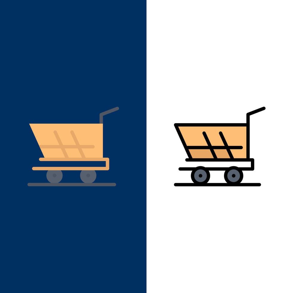 Warenkorb Trolley einkaufen kaufen Symbole flach und Linie gefüllt Icon Set Vektor blauen Hintergrund