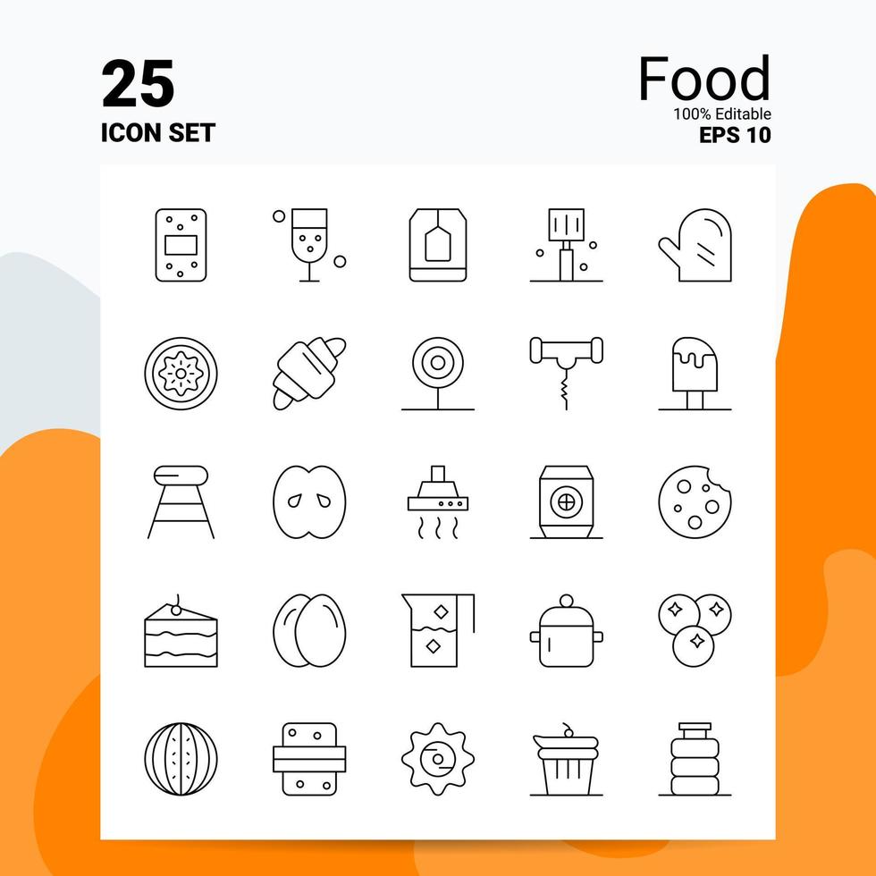 25 mat ikon uppsättning 100 redigerbar eps 10 filer företag logotyp begrepp idéer linje ikon design vektor