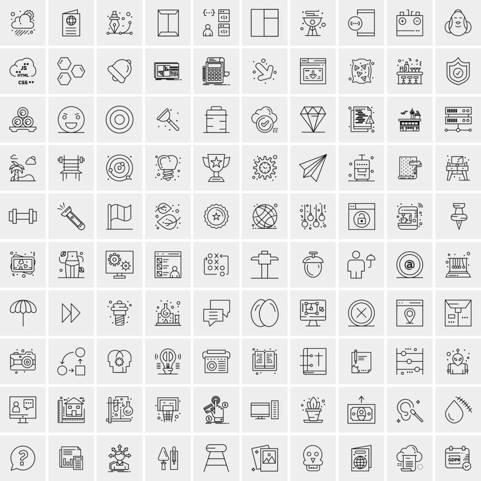100 universell svart linje ikoner på vit bakgrund vektor