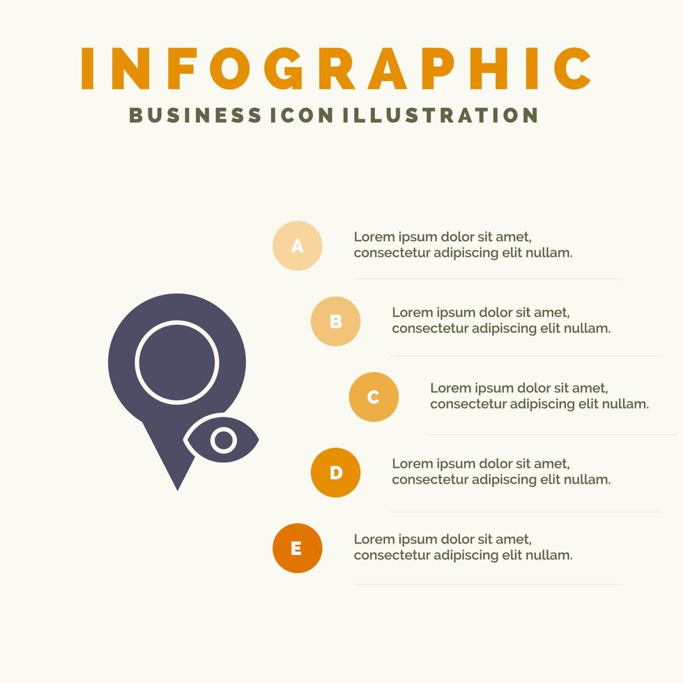 Augenposition Kartenzeiger festes Symbol Infografiken 5 Schritte Präsentationshintergrund vektor