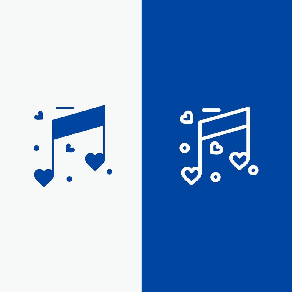 Musik, Liebe, Herz, Hochzeit, Linie und Glyphe, solides Symbol, blaues Banner. Linie und Glyphe, solides Symbol, blaues Banner vektor