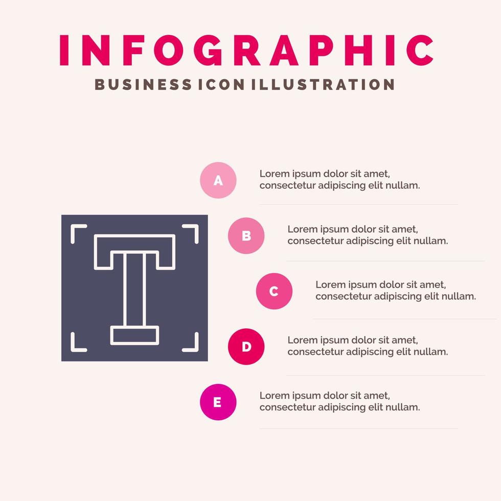 Designer Schriftart Pfad Programmtext festes Symbol Infografiken 5 Schritte Präsentationshintergrund vektor