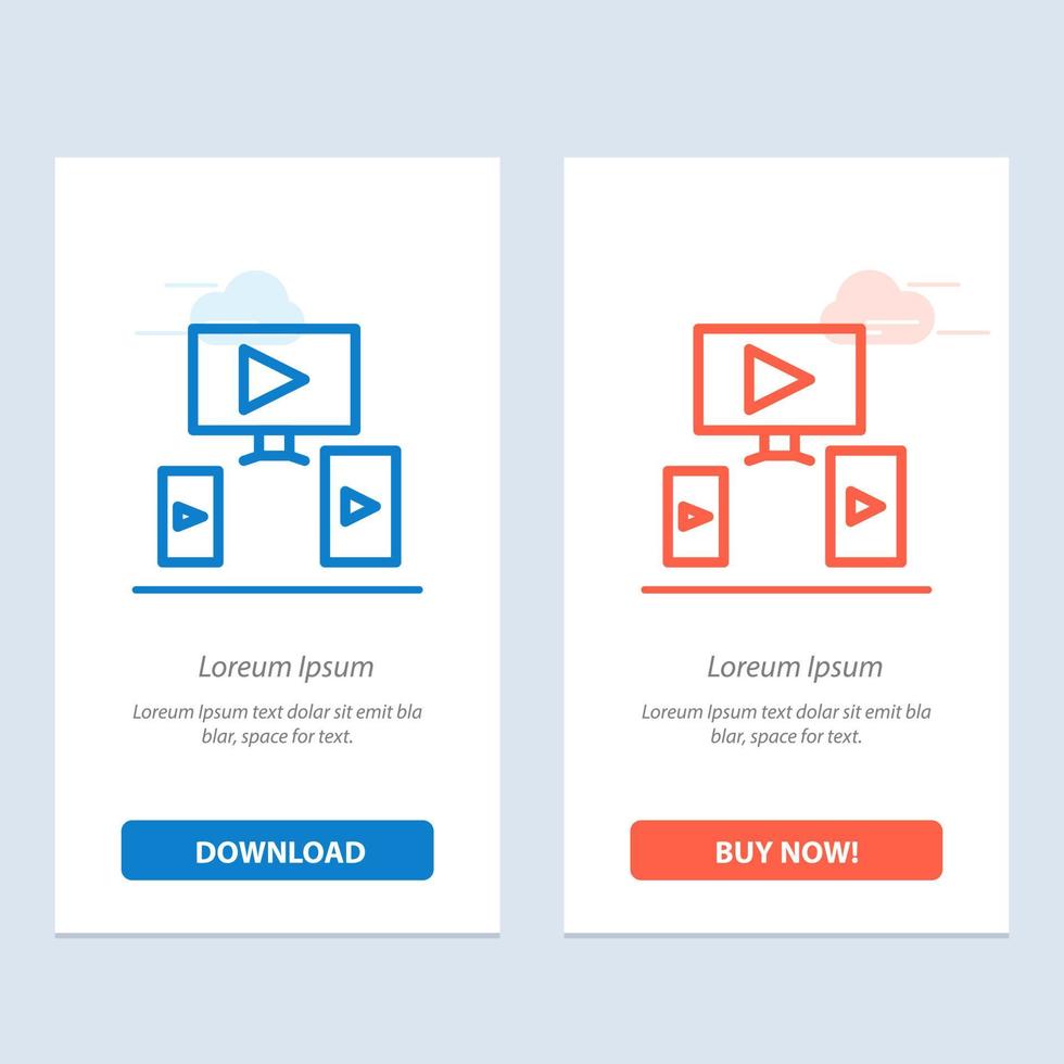 Computer-Video-Design blau und rot herunterladen und jetzt kaufen Web-Widget-Kartenvorlage vektor