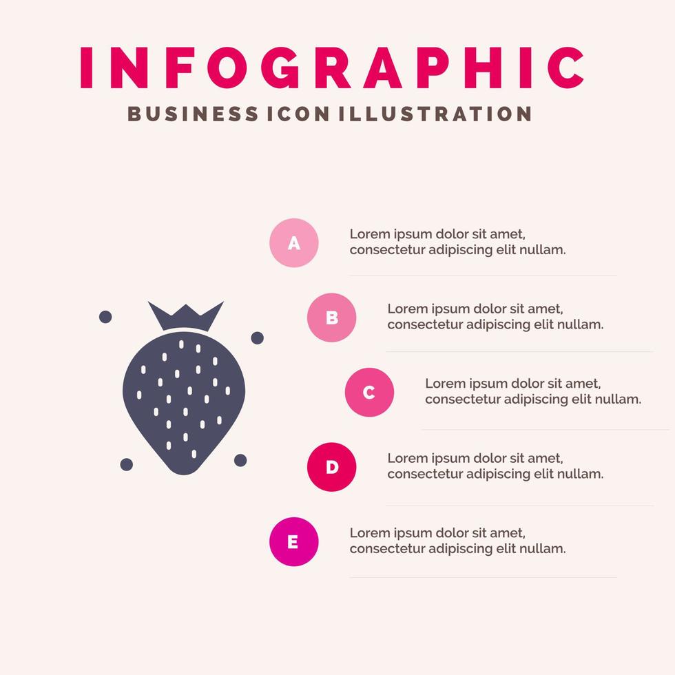 erdbeere essen obst beere solide symbol infografiken 5 schritte präsentation hintergrund vektor