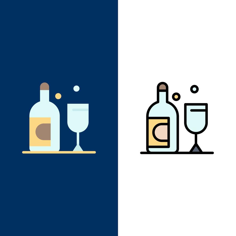 flaska glas irland ikoner platt och linje fylld ikon uppsättning vektor blå bakgrund