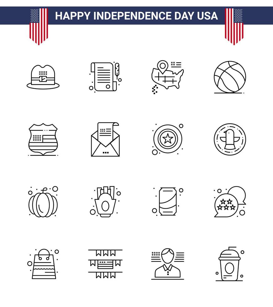 16 USA linje tecken oberoende dag firande symboler av e-post USA amerikan tecken USA redigerbar USA dag vektor design element