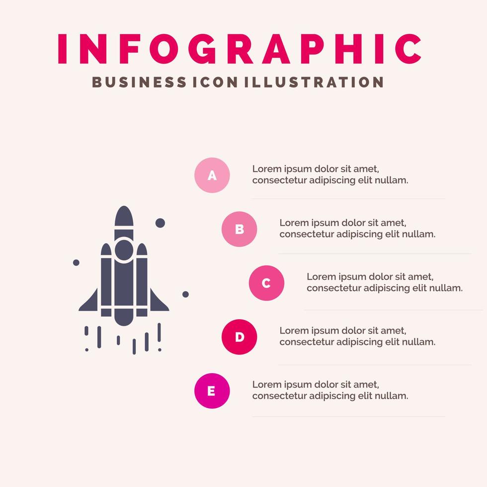 starten sie rakete weltraum technologie solide symbol infografiken 5 schritte präsentation hintergrund vektor