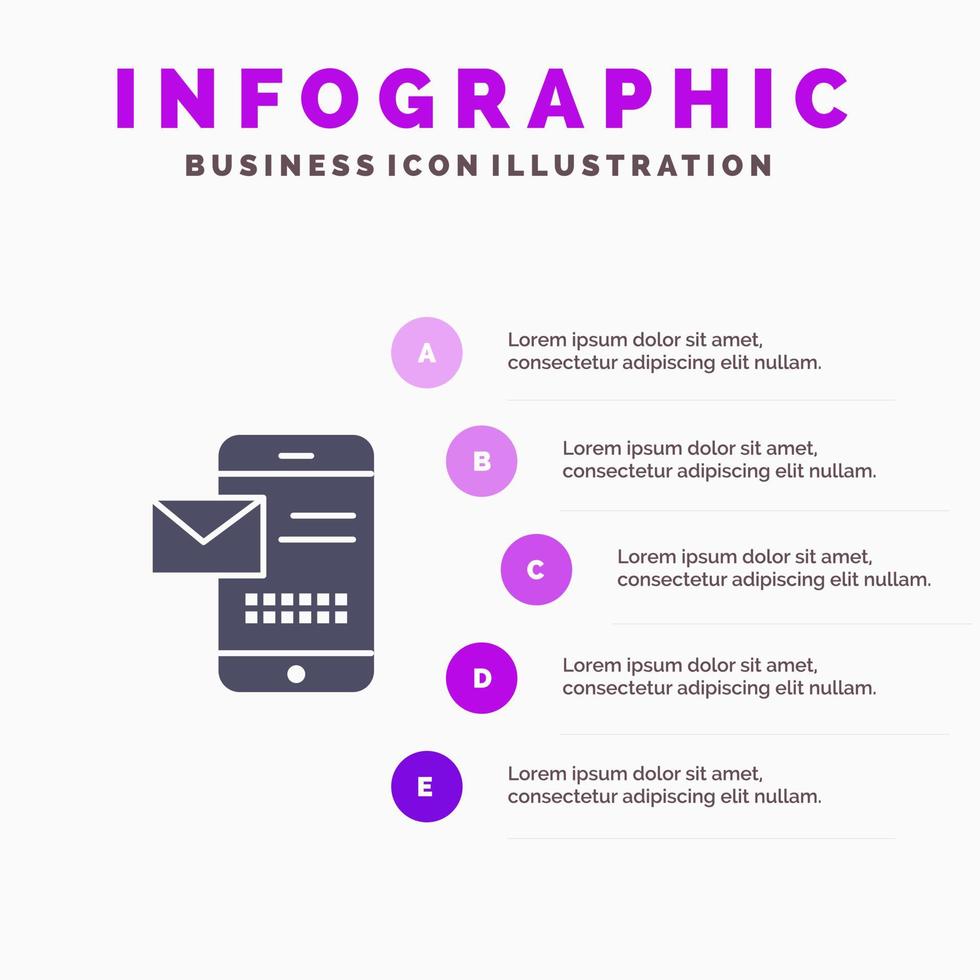 mobil meddelande SMS chatt tar emot SMS fast ikon infographics 5 steg presentation bakgrund vektor