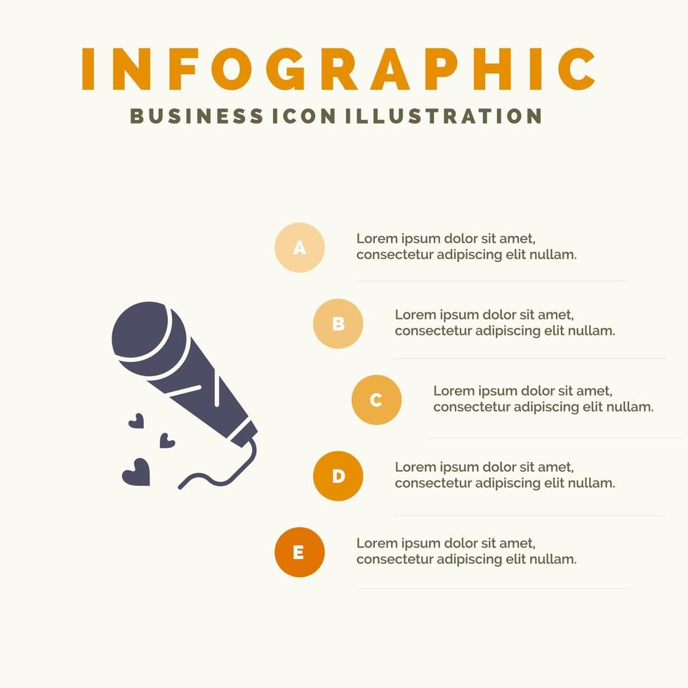 mic hjärtan kärlek kärleksfull bröllop fast ikon infographics 5 steg presentation bakgrund vektor