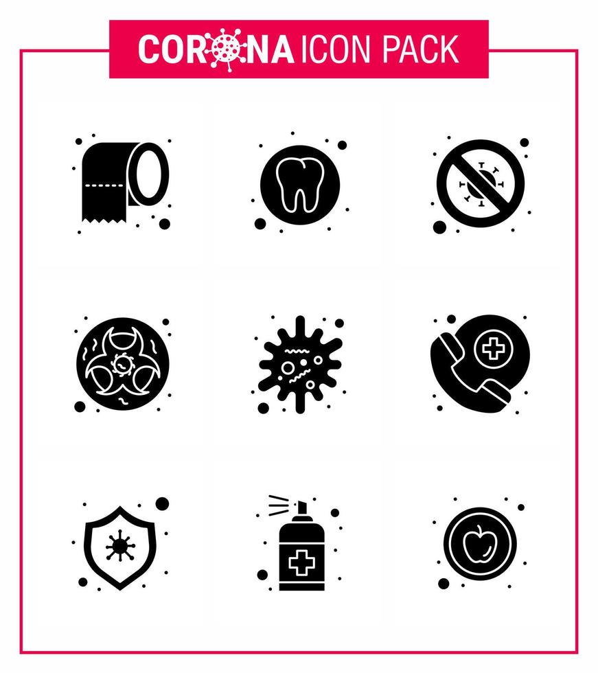 coronavirus 9 fast glyf svart ikon uppsättning på de tema av korona epidemi innehåller ikoner sådan som vetenskap fara bakterie bio forskare viral coronavirus 2019 nov sjukdom vektor design element