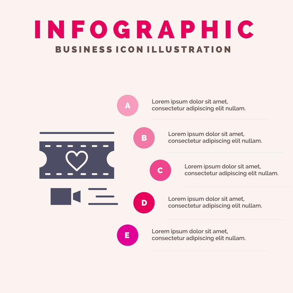 film herz liebe hochzeit solide symbol infografiken 5 schritte präsentation hintergrund vektor