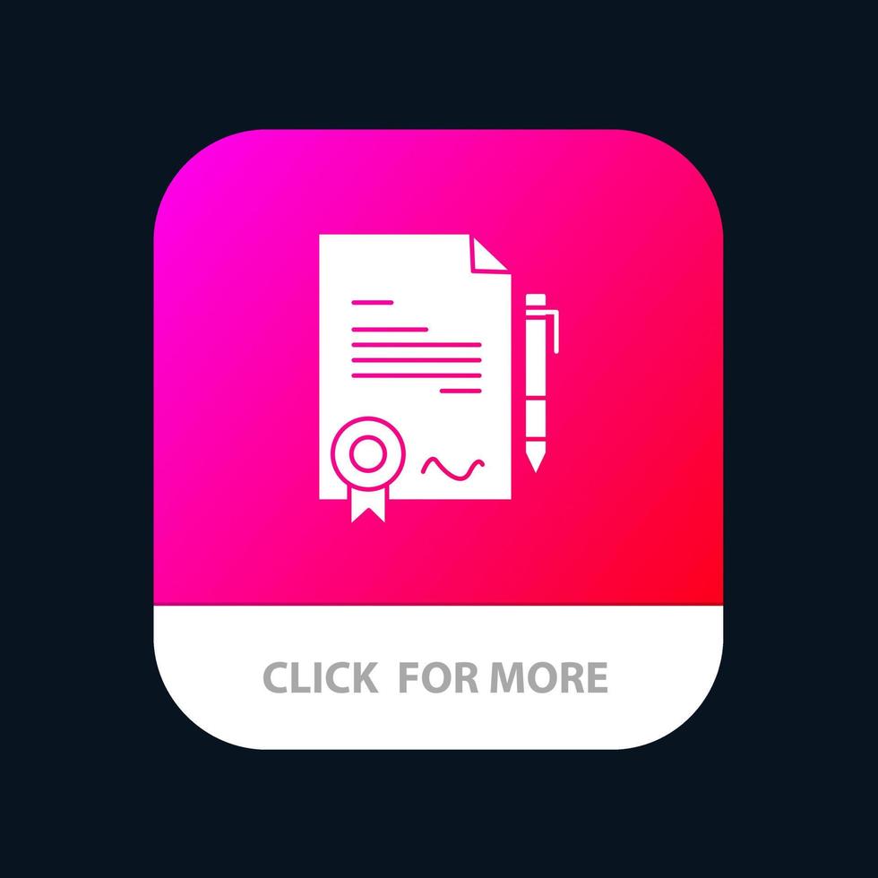 vereinbarung zertifikat abgeschlossen deal mobile app-schaltfläche android- und ios-glyphenversion vektor