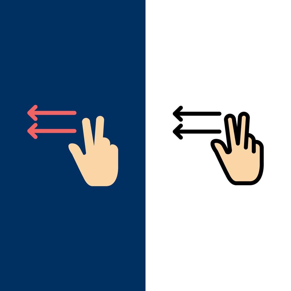 Finger Geste linke Symbole flach und Linie gefüllt Icon Set Vektor blauen Hintergrund