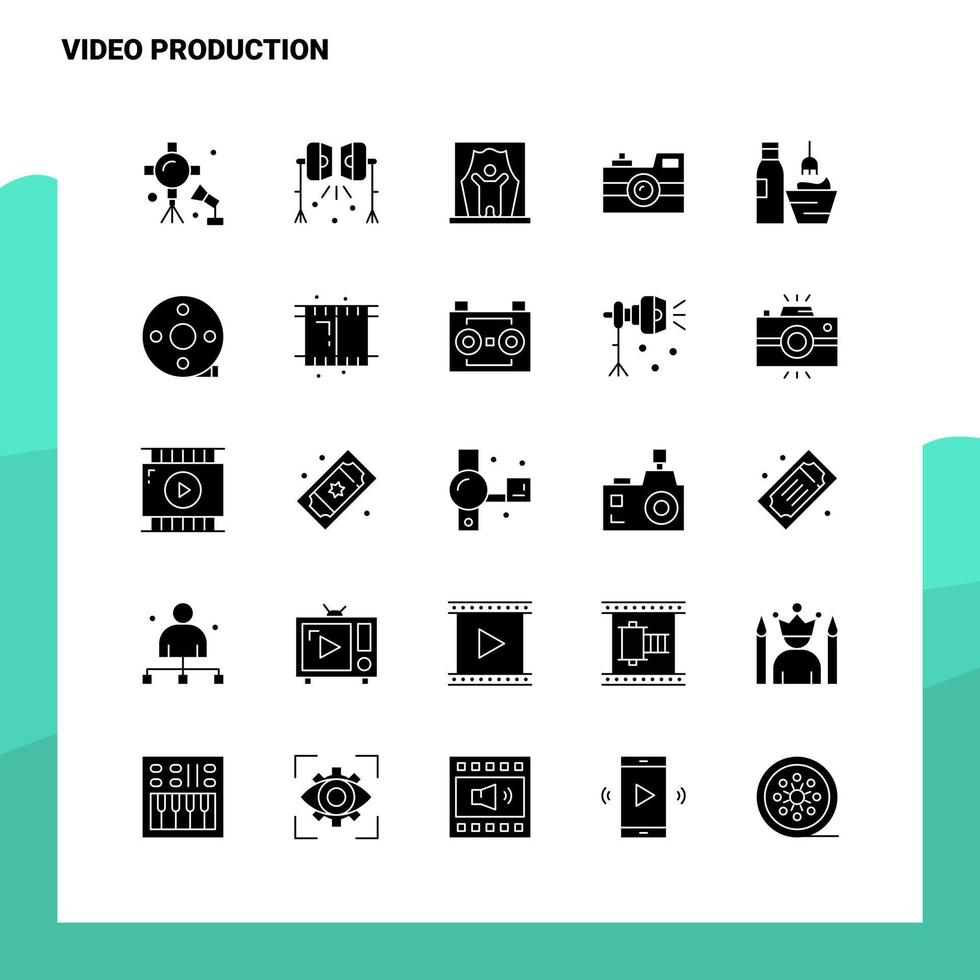 25 Videoproduktions-Icon-Set solide Glyphen-Icon-Vektor-Illustrationsvorlage für Web- und mobile Ideen für Unternehmen vektor