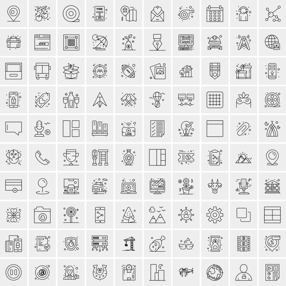 100 universell svart linje ikoner på vit bakgrund vektor