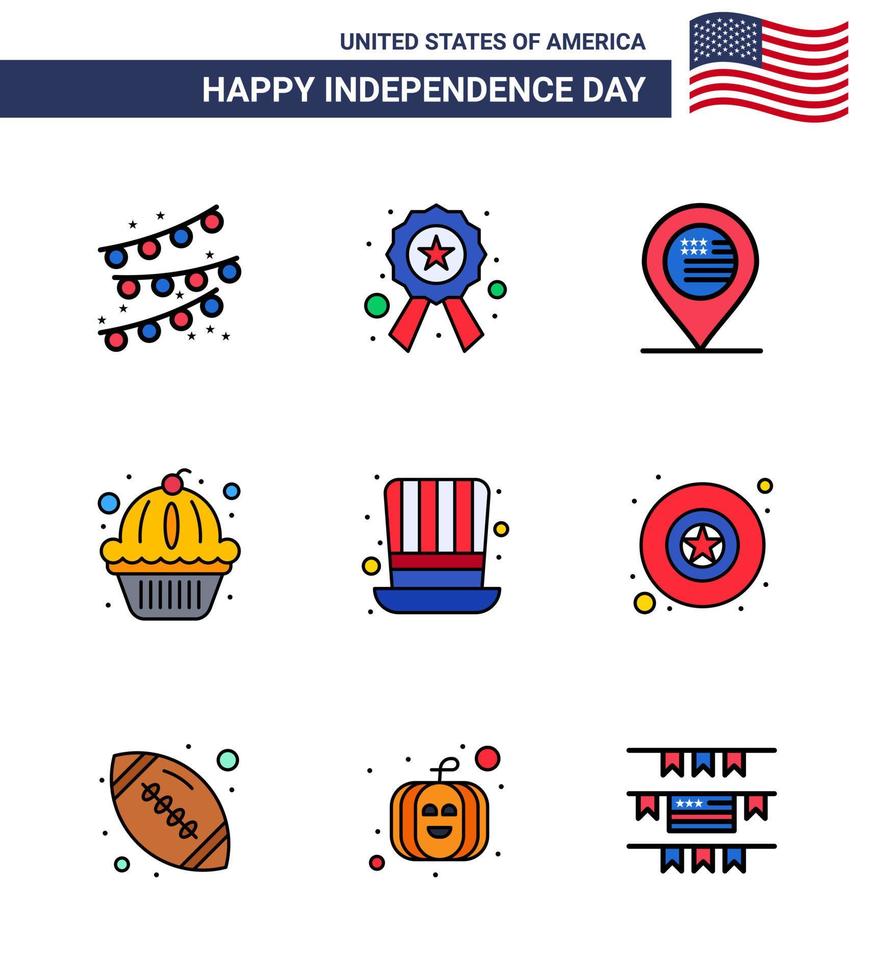 4:e juli USA Lycklig oberoende dag ikon symboler grupp av 9 modern platt fylld rader av presidenter dag plats kaka muffin redigerbar USA dag vektor design element