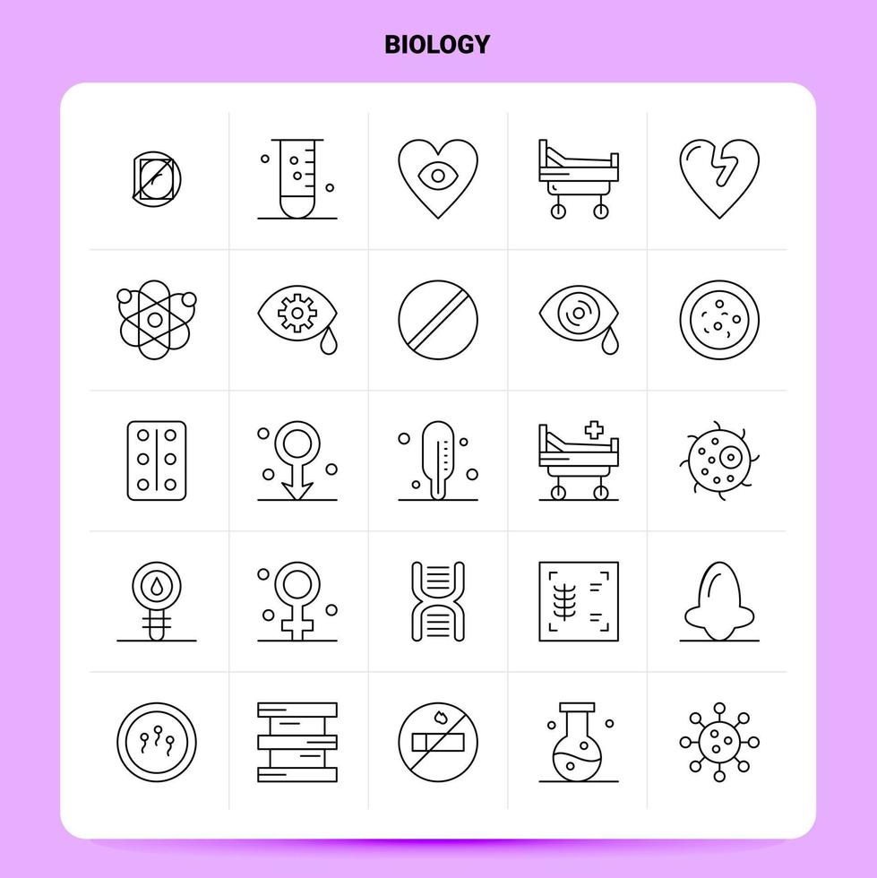 Umriss 25 Biologie Icon Set Vektor Linienstil Design schwarze Icons Set lineares Piktogrammpaket Web und mobile Geschäftsideen entwerfen Vektorillustration