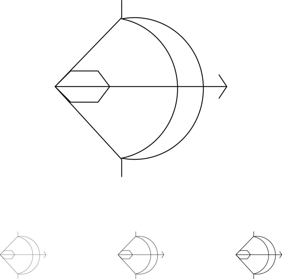 Ziel Bogenschießen Pfeil Bogen schießen Fett und dünne schwarze Linie Symbolsatz vektor