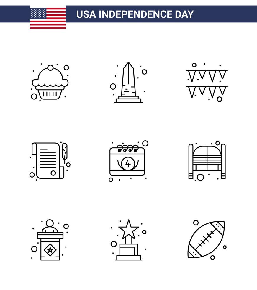 stor packa av 9 USA Lycklig oberoende dag USA vektor rader och redigerbar symboler av dag kalender festival amerikan mottagande redigerbar USA dag vektor design element