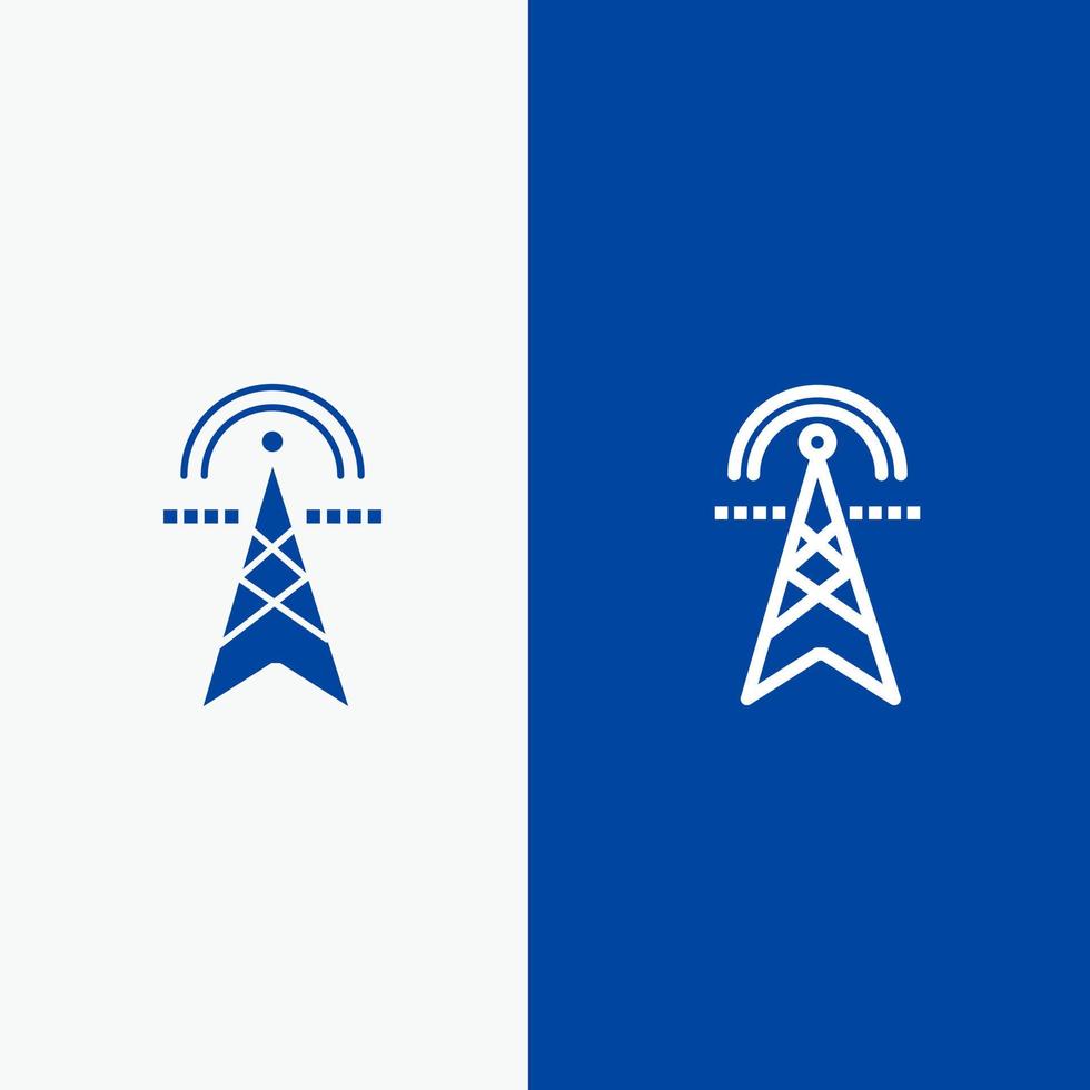 Elektroturm Strom Power Tower Rechenleitung und Glyphe solides Symbol blaues Banner vektor