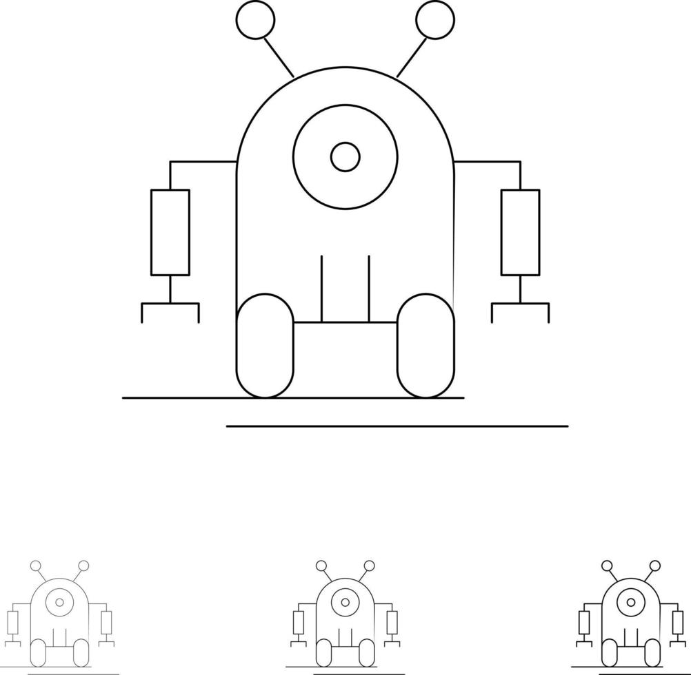 mänsklig robot robot teknologi djärv och tunn svart linje ikon uppsättning vektor