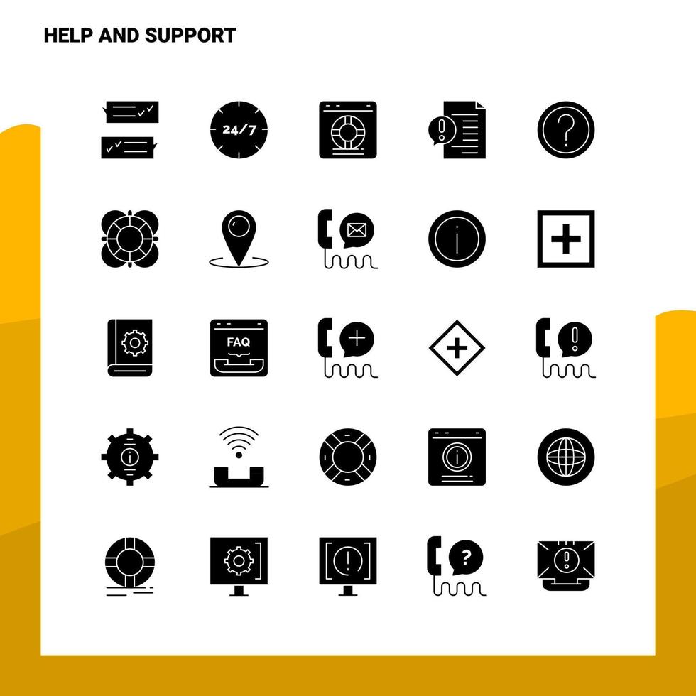 25 Hilfe- und Support-Icon-Set solide Glyphen-Icon-Vektor-Illustrationsvorlage für Web- und mobile Ideen für Unternehmen vektor
