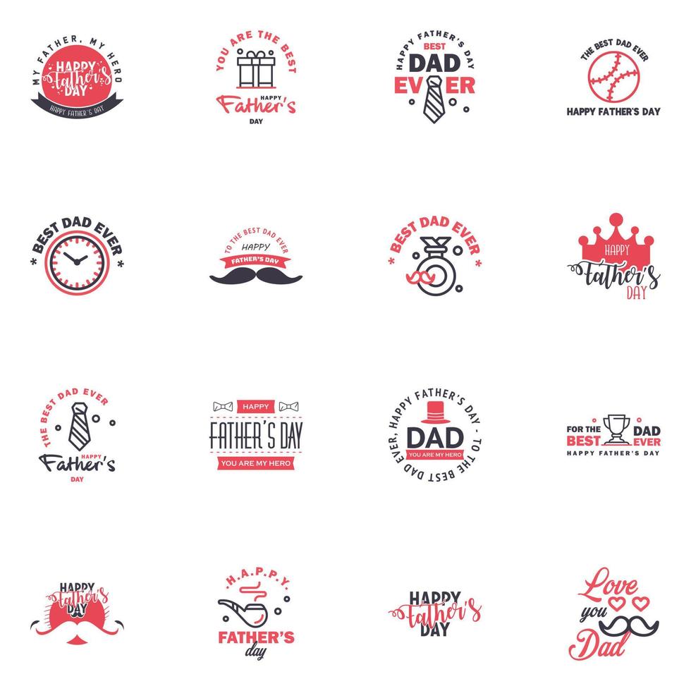 Liebe dich Papa Kartendesign für Happy Fathers Day Typografie-Sammlung 16 schwarz-rosa Design editierbare Vektordesign-Elemente vektor