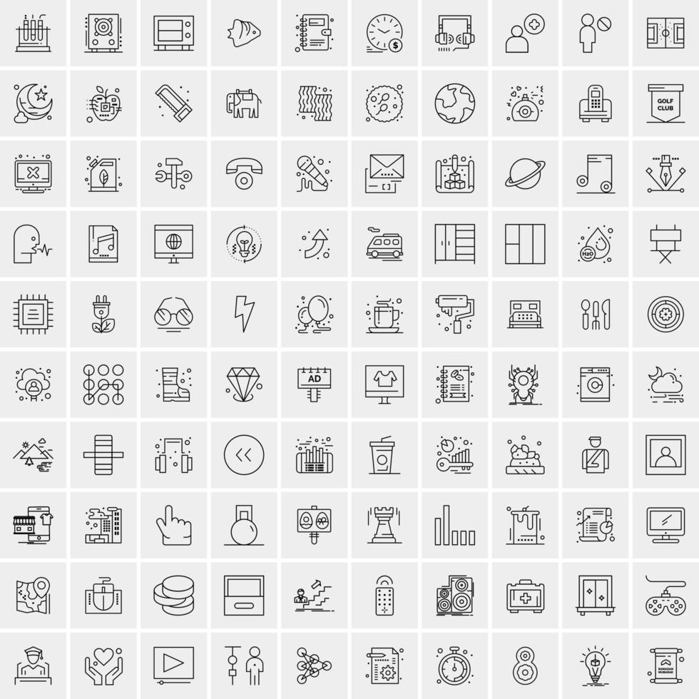 100 universell svart linje ikoner på vit bakgrund vektor