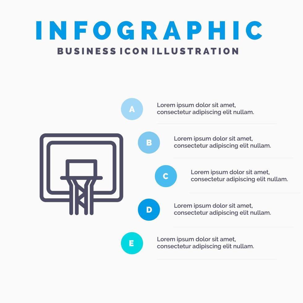 Backboard Basket Basketball Board Liniensymbol mit 5 Schritten Präsentation Infografiken Hintergrund vektor