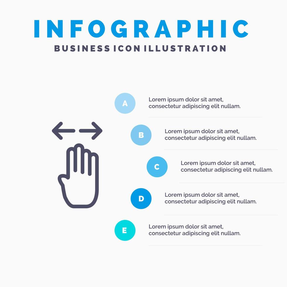 fyra hand finger vänster rätt linje ikon med 5 steg presentation infographics bakgrund vektor