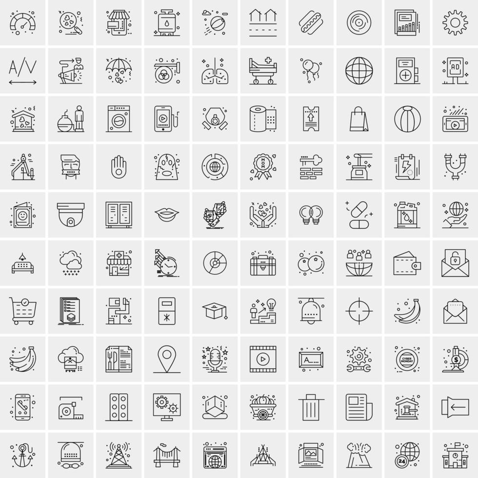 100 universell svart linje ikoner på vit bakgrund vektor