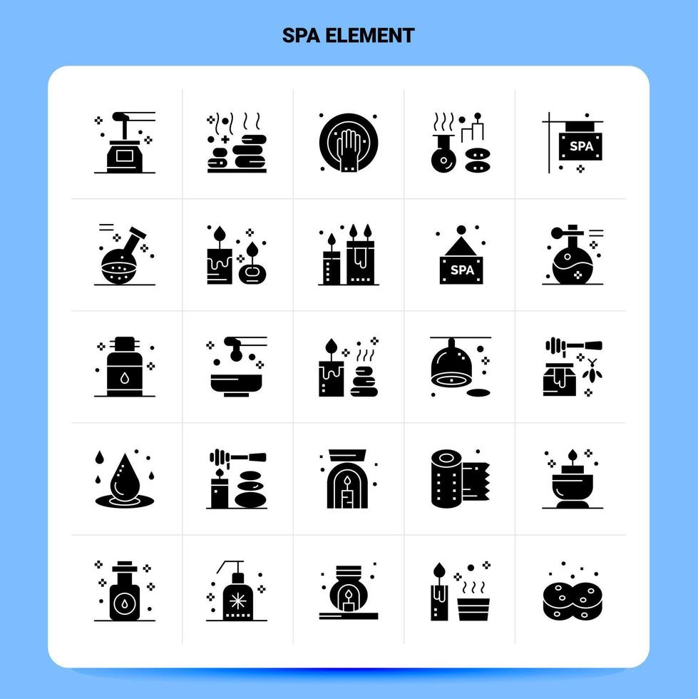 fast 25 spa element ikon uppsättning vektor glyf stil design svart ikoner uppsättning webb och mobil företag idéer design vektor illustration