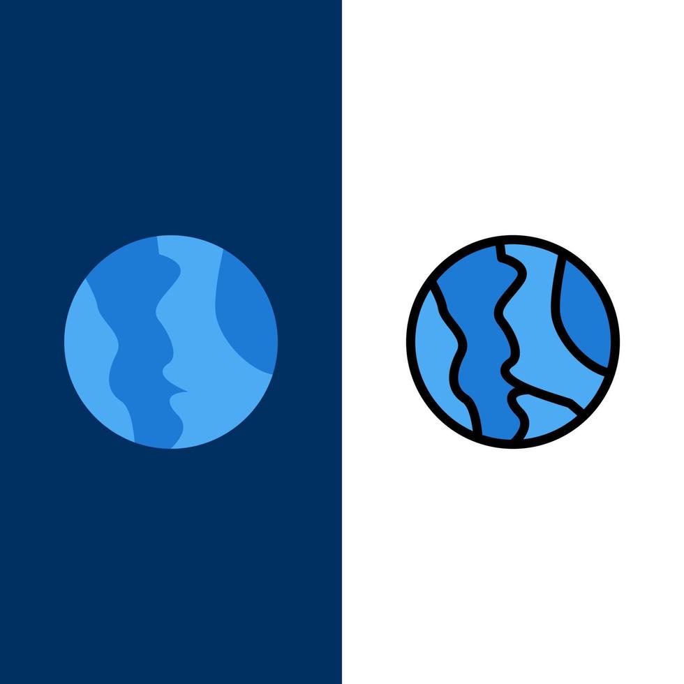 Globale Standortkarte Weltgeographie Symbole flach und Linie gefüllt Symbolsatz Vektor blauen Hintergrund
