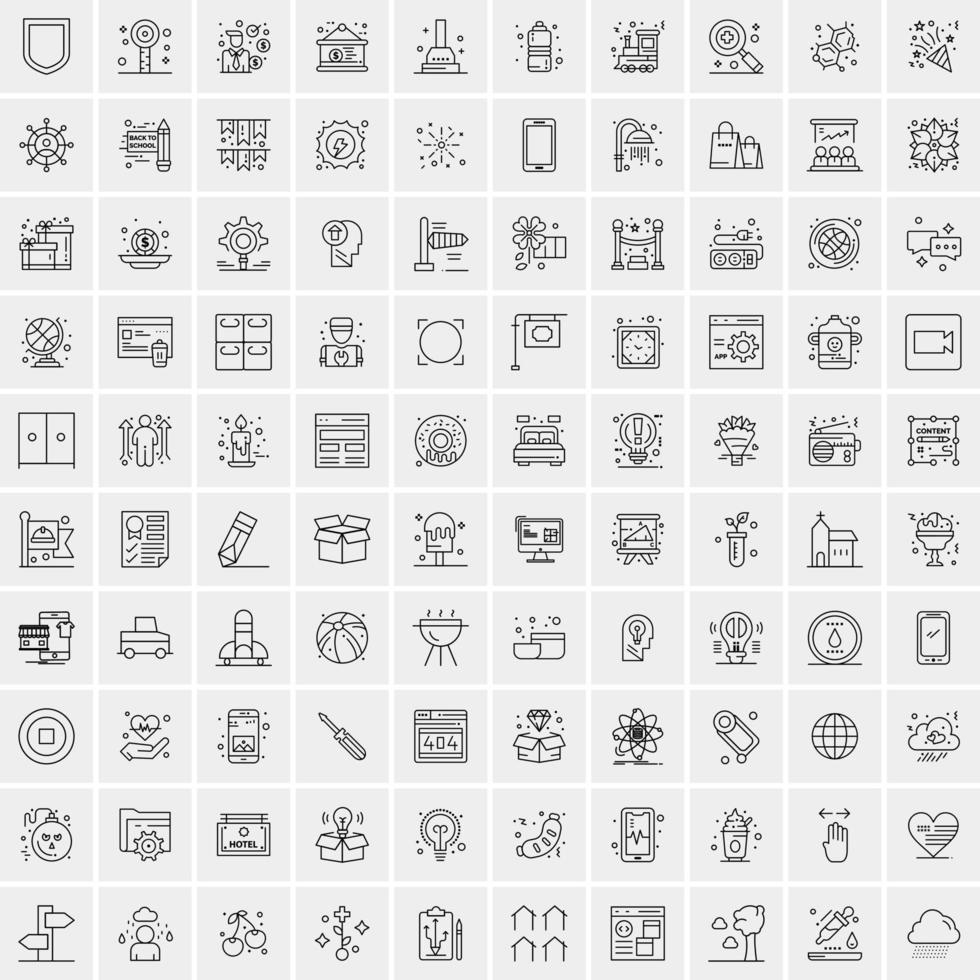 100 universell svart linje ikoner på vit bakgrund vektor
